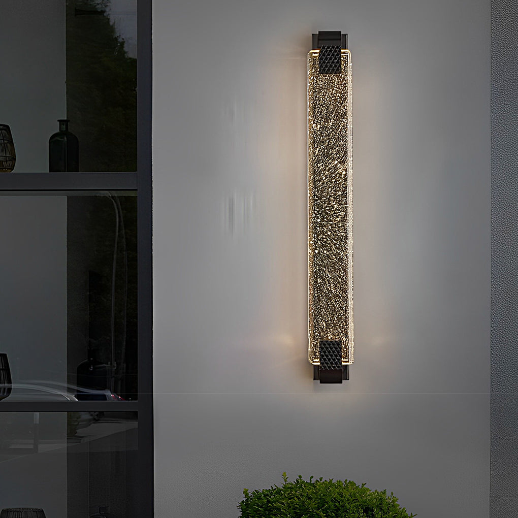 Luxury modern wall lights with crystal glass design, reflecting light beautifully in a living space.