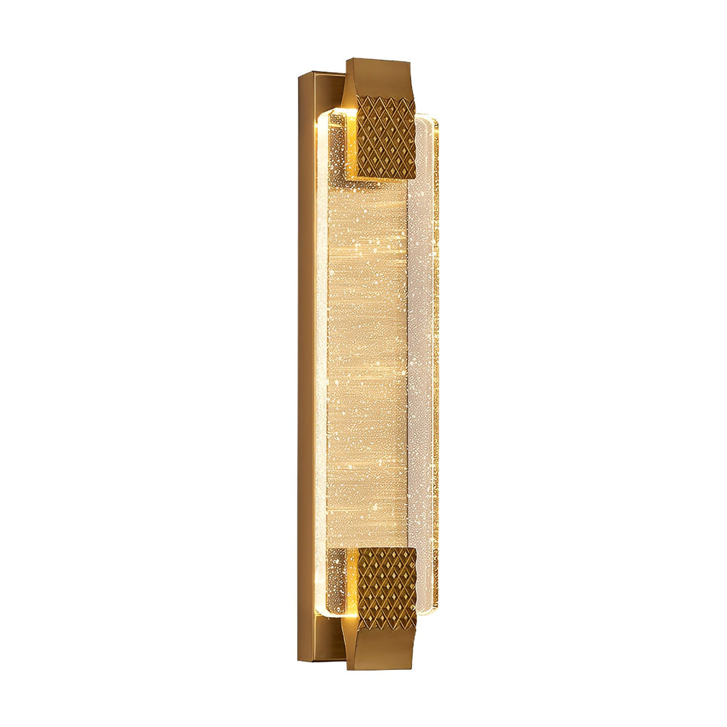 Luxury modern wall lights highlighting crystal glass and gold accents in a detailed view.