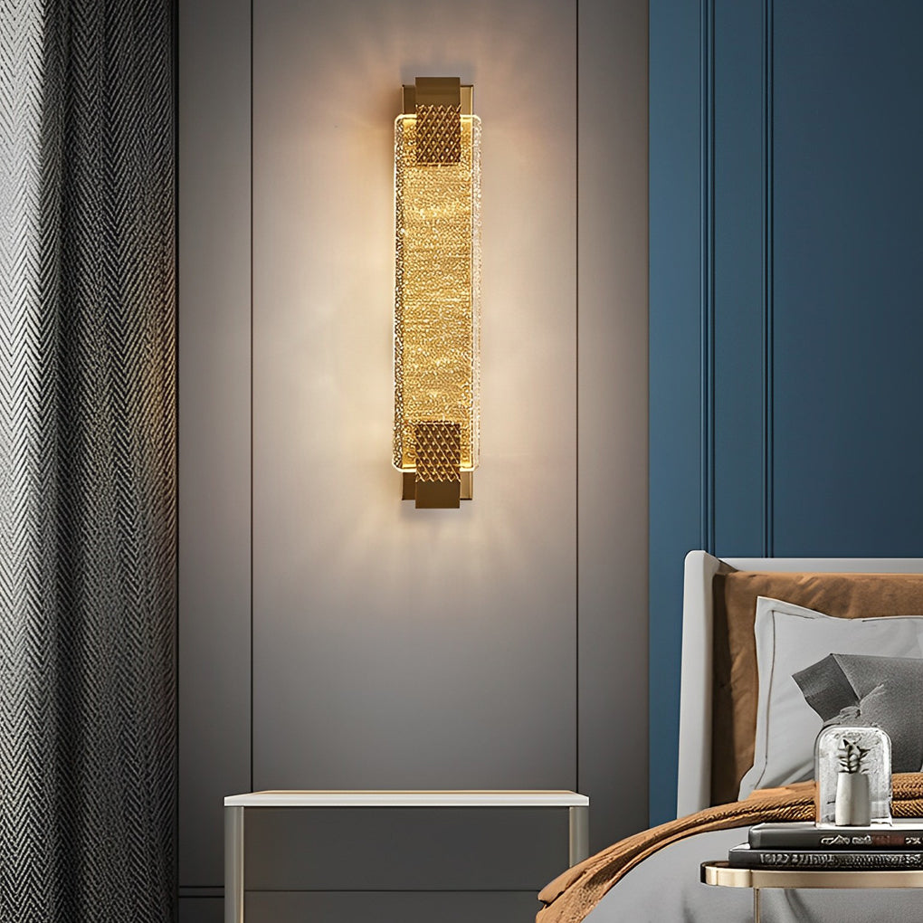 Luxury modern wall lights living room above a bed, adding a warm glow to a stylish bedroom setting.