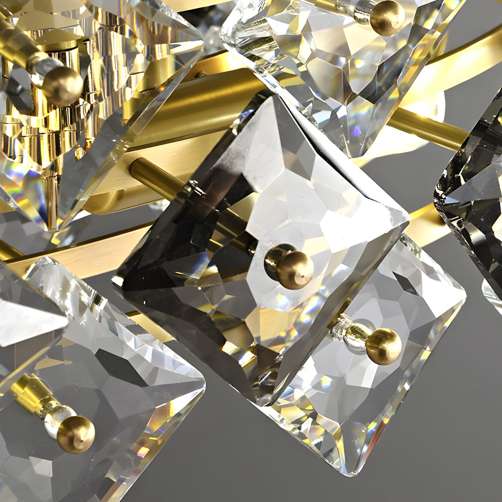 Luxury ring chandelier light in gold, front view of the opulent design.