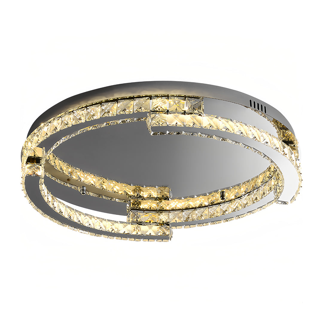 Luxury silver flush mount ceiling light featuring circular crystal ring design for sophisticated room lighting