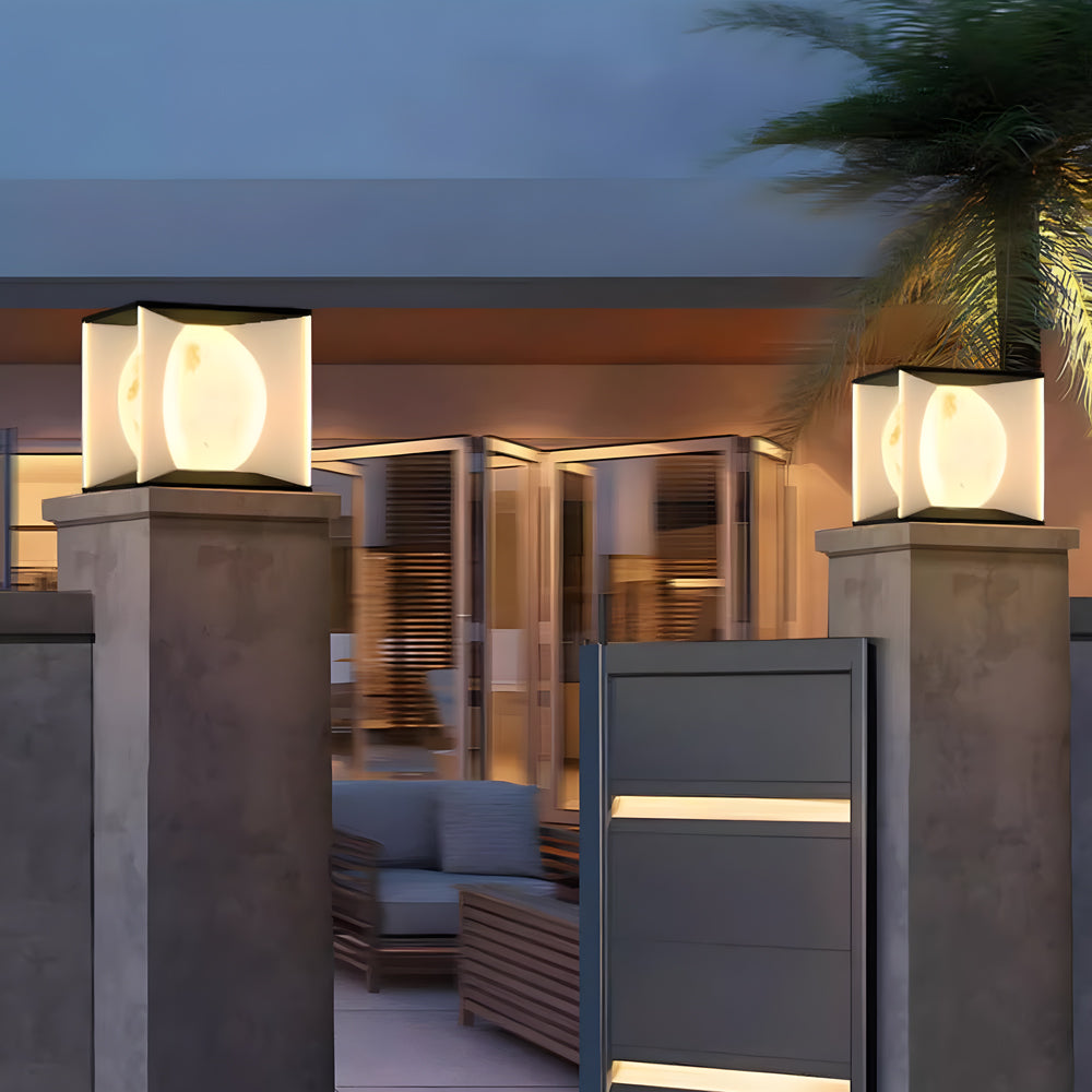 Luxury outdoor solar cube lights providing elegant illumination for modern residential landscaping