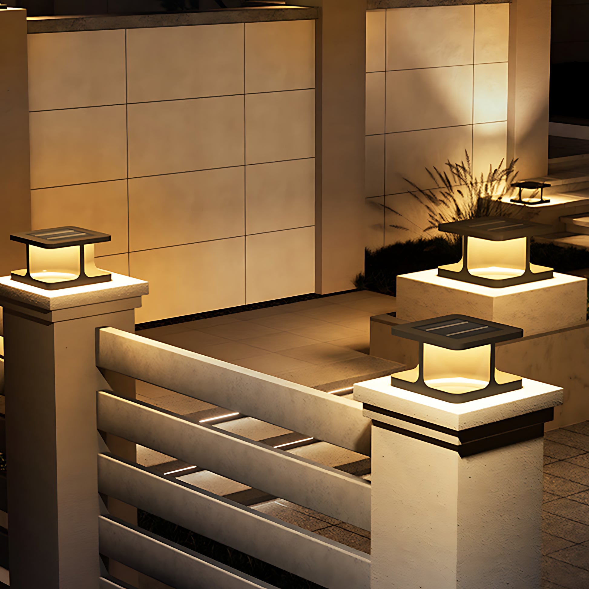 Luxury square pillar rechargeable table lamps creating sophisticated lighting in upscale retail environment