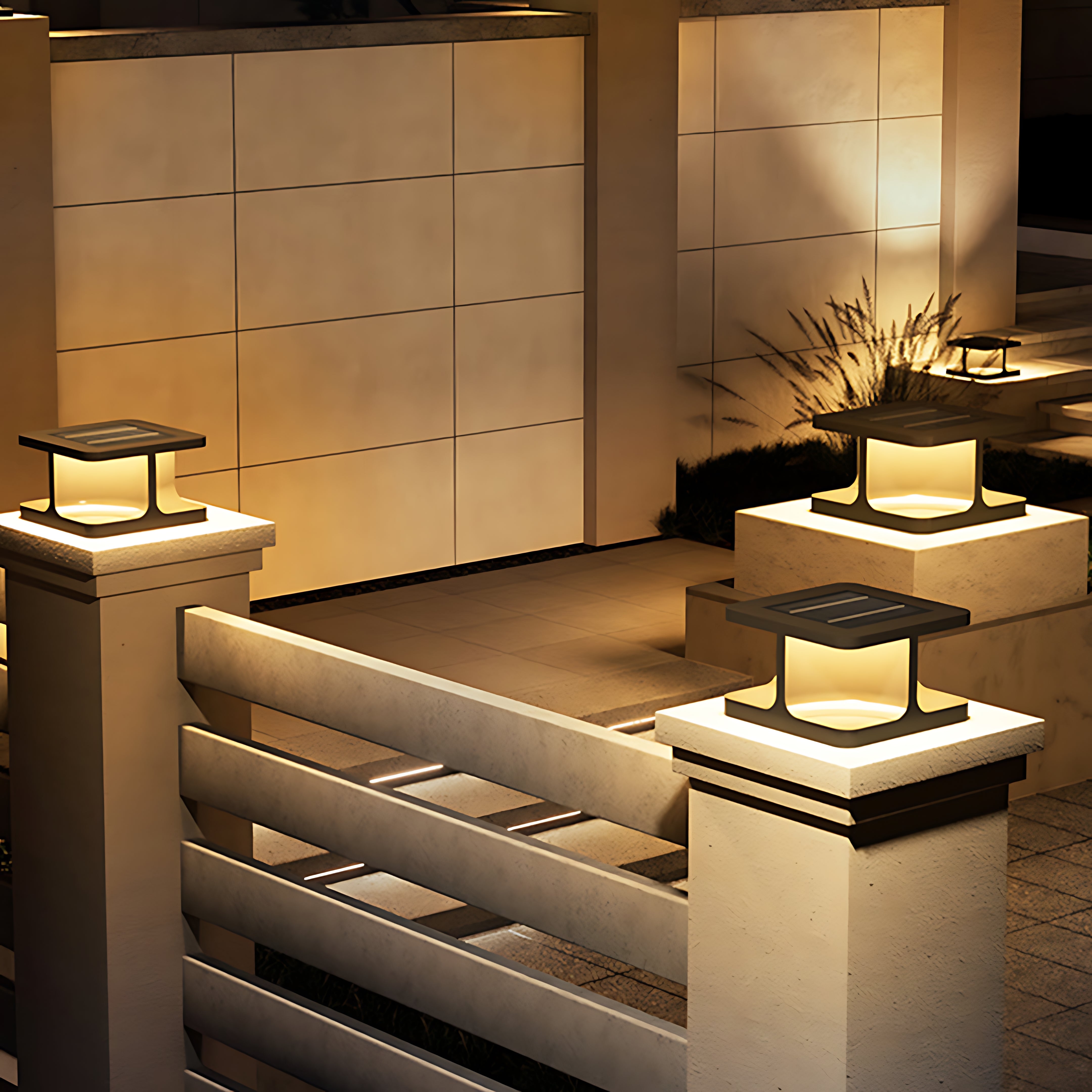 Luxury square pillar rechargeable table lamps creating sophisticated lighting in upscale retail environment