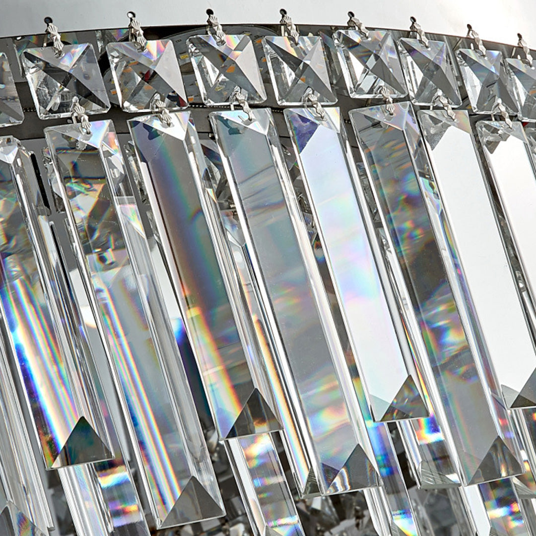Close-up detail of crystal prisms showing faceted design and light refraction quality