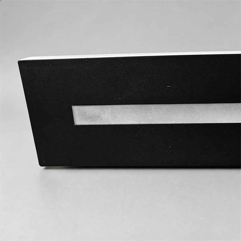 Macro texture of the matte finish on long black wall sconces.