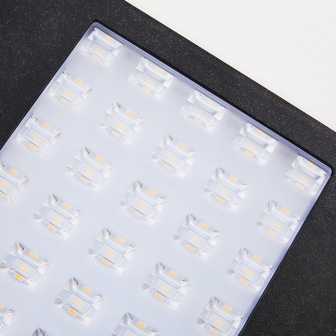 Macro view of the powerful multi-LED chip panel inside the wall mount outdoor light fixtures.