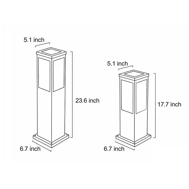 Technical diagram showing dimensions and structure of Mainstays bollard pathway light models.