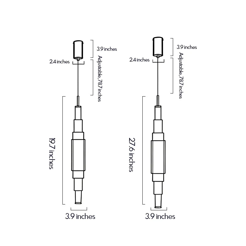 Marble chandelier dimension drawing showing two size options and fixture measurements.
