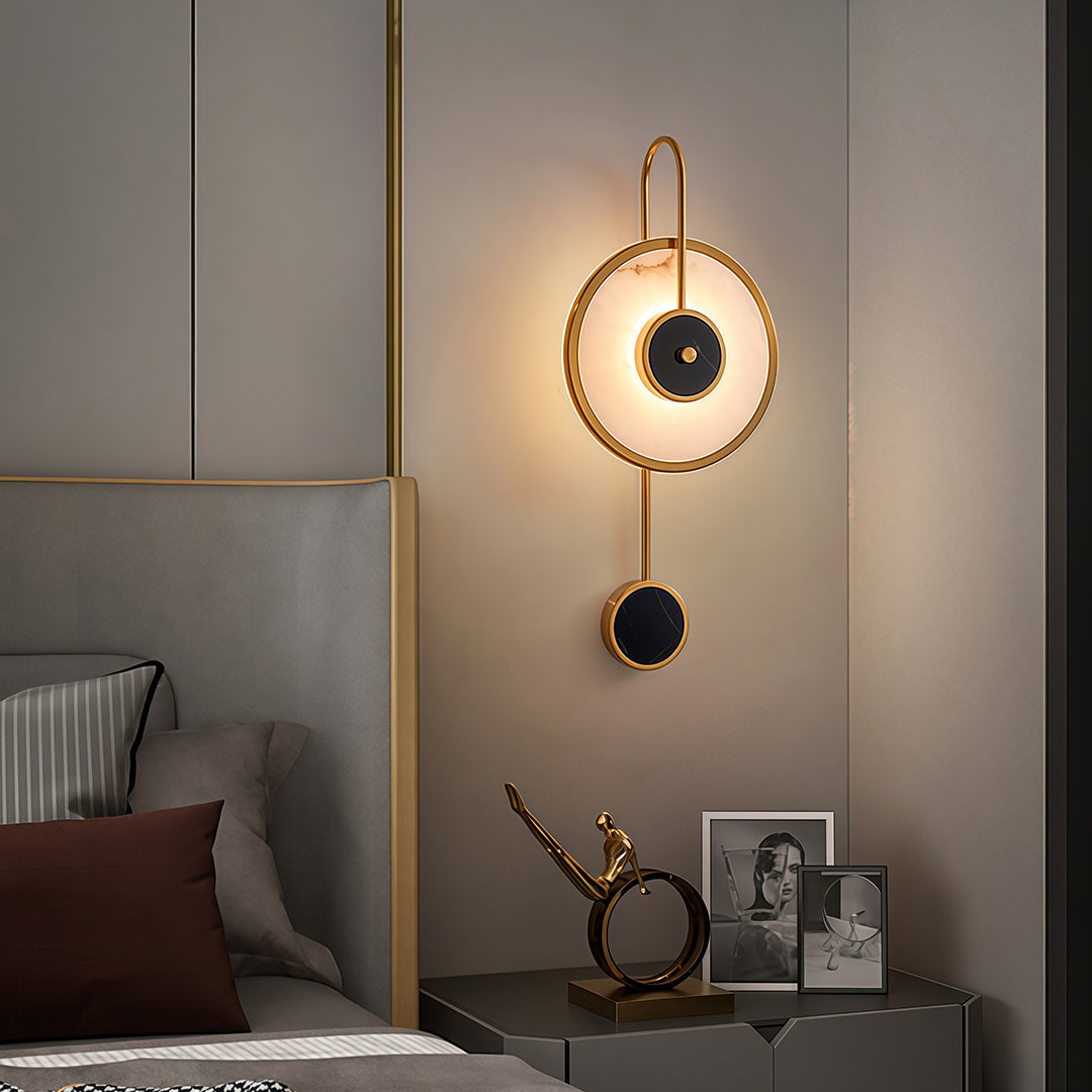 Marble wall light in contemporary living room beside dining area with elegant vertical design