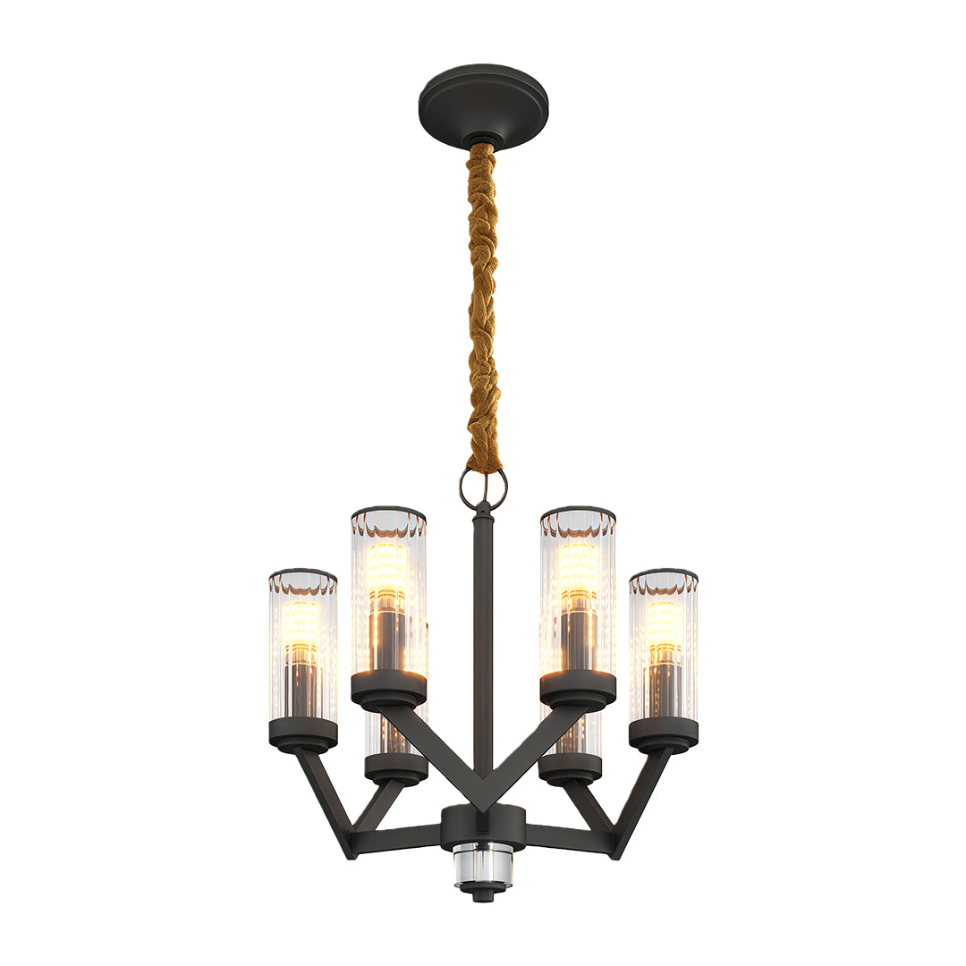 Modern luxury chandeliers in matte black with architectural glass drop design