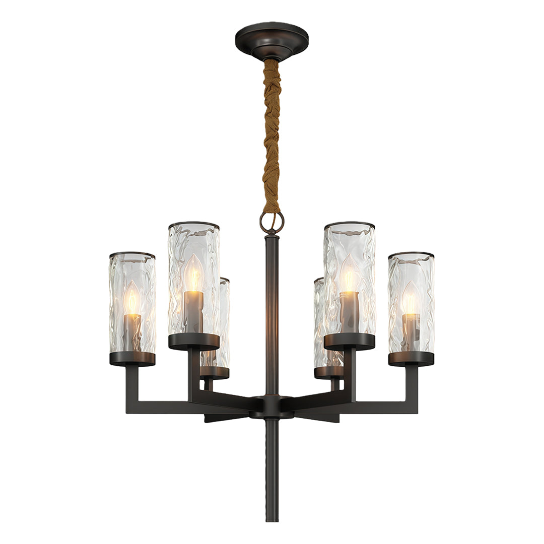 Modern luxury chandeliers in matte black with architectural glass shade design