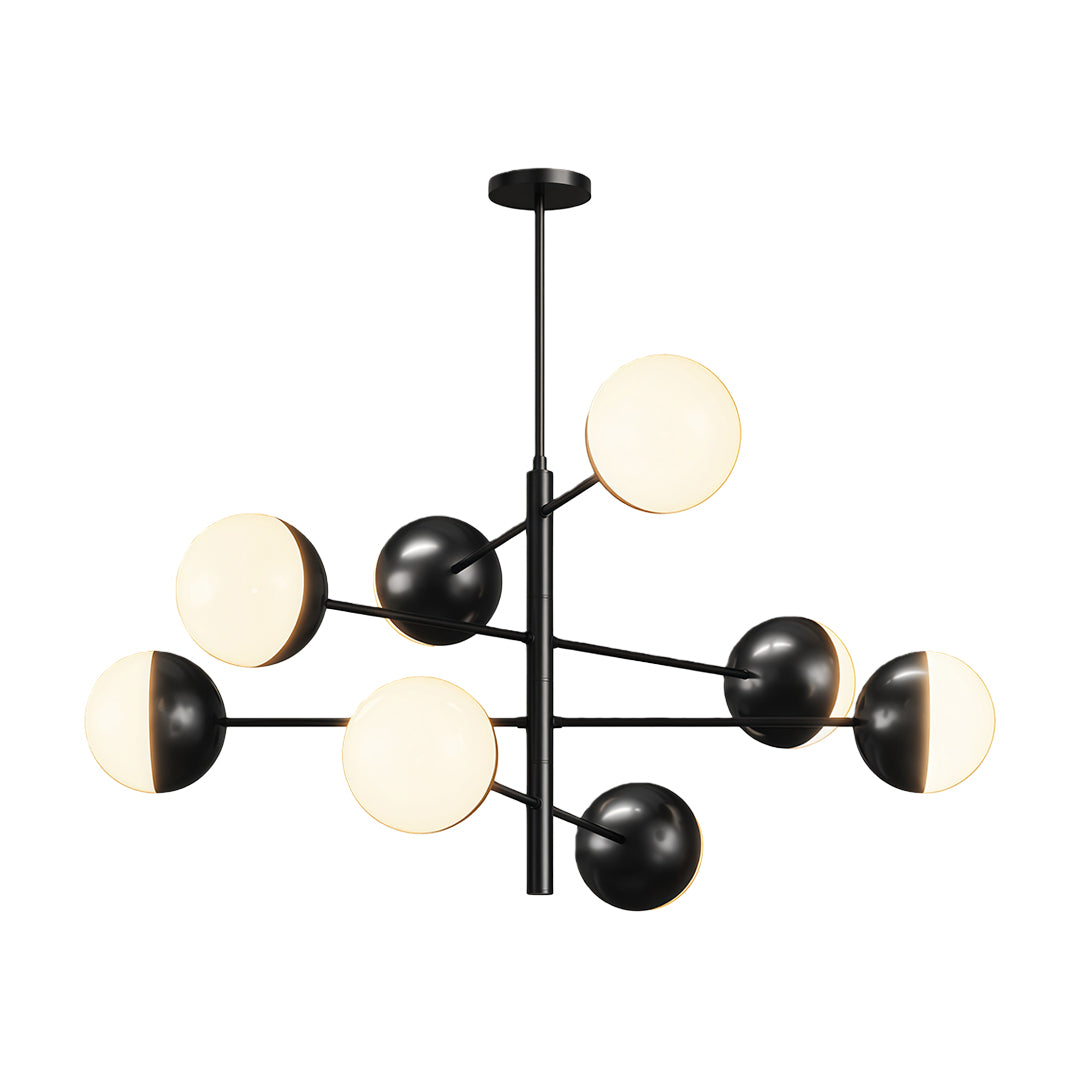 Modern luxury chandeliers in matte black with architectural globe shade configuration