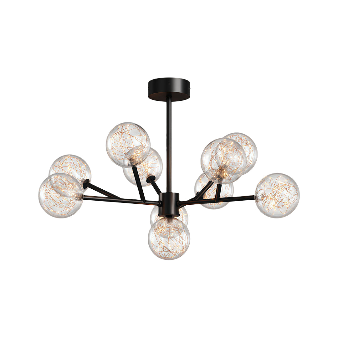 Modern luxury chandeliers in matte black with artistic glass globe configuration