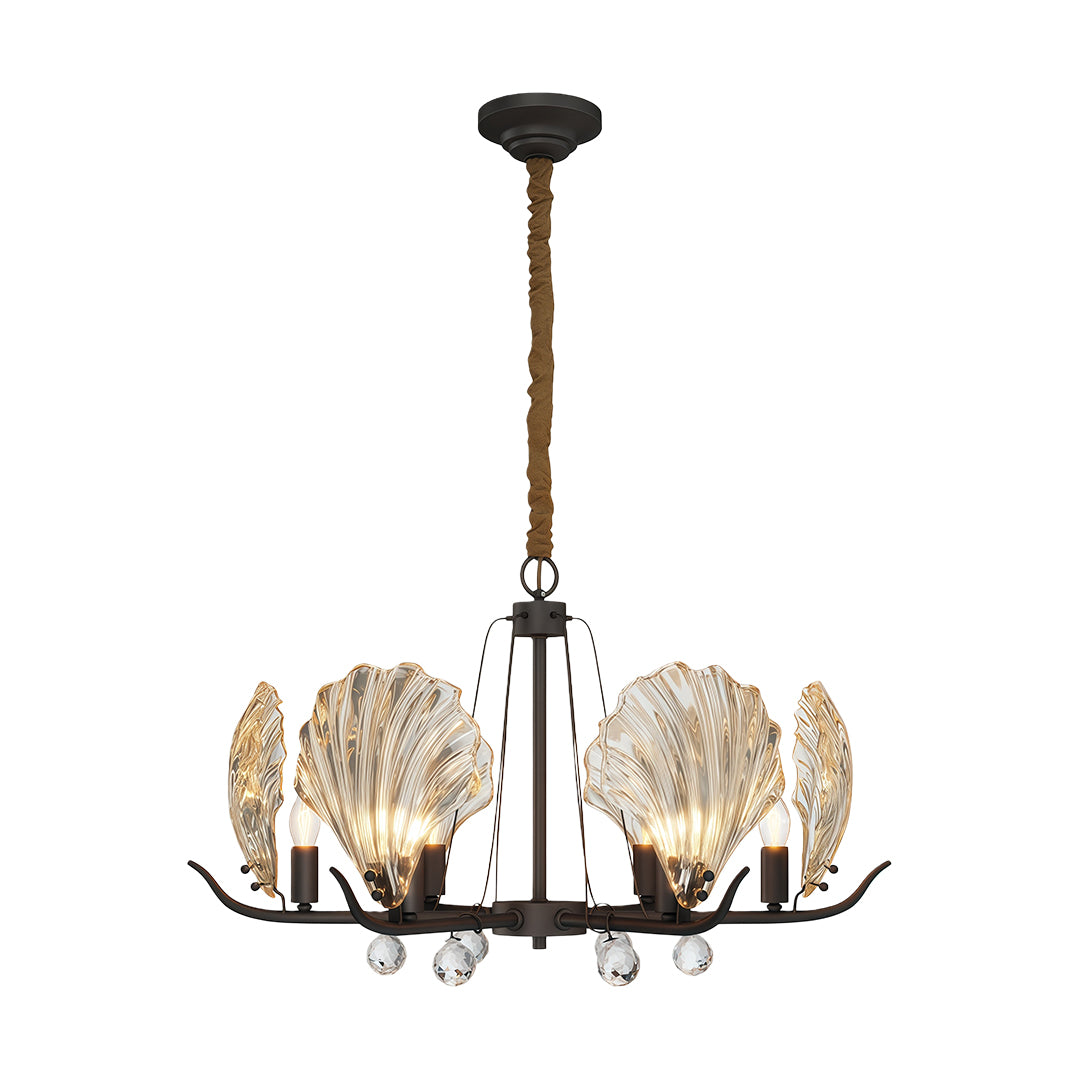Modern large chandeliers in matte black with dramatic botanical glass shade design