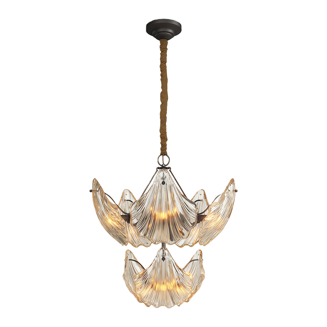 Modern luxury chandeliers in matte black with organic leaf-form glass elements