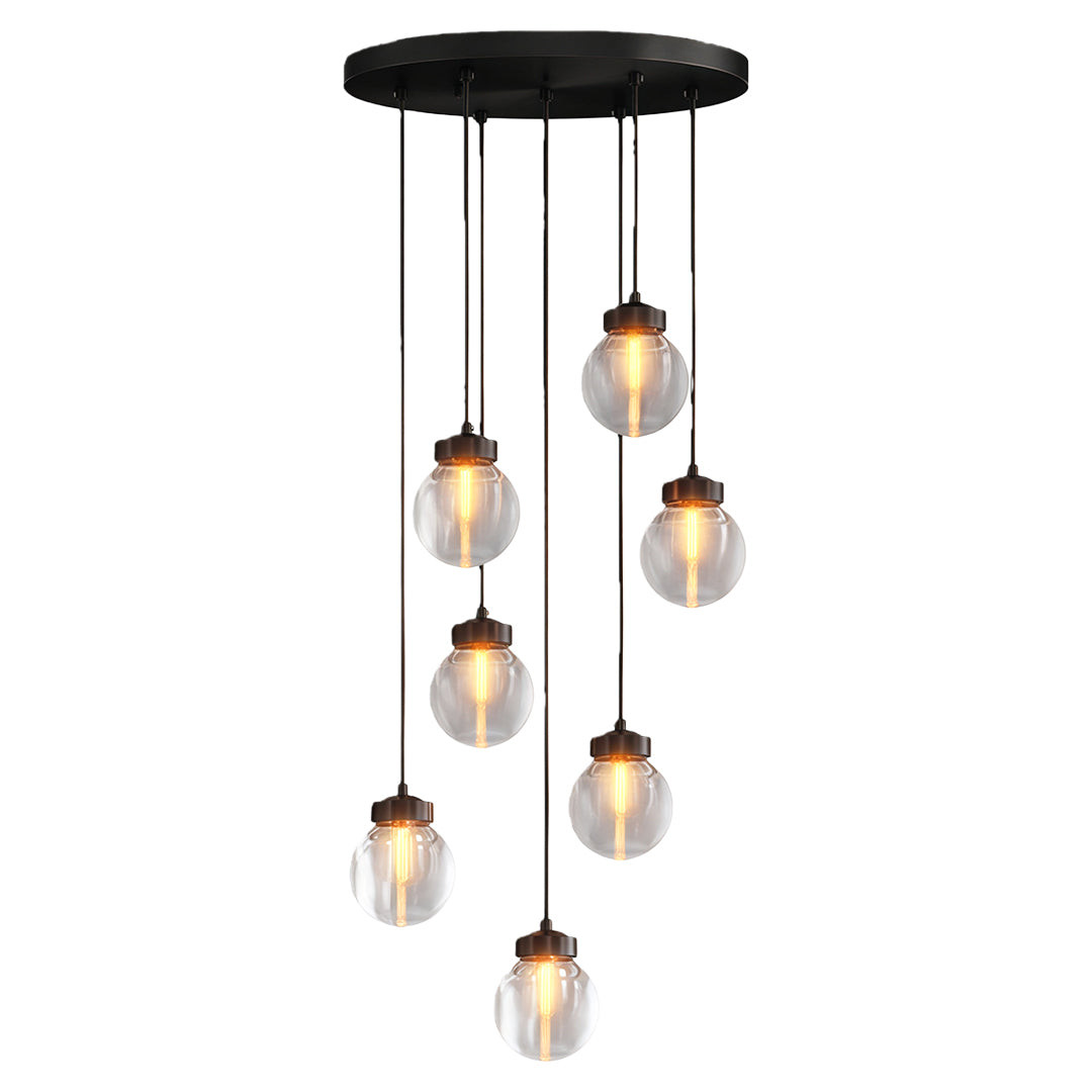 Modern luxury chandeliers style glass semi flush mount lighting in matte black with seven pendants