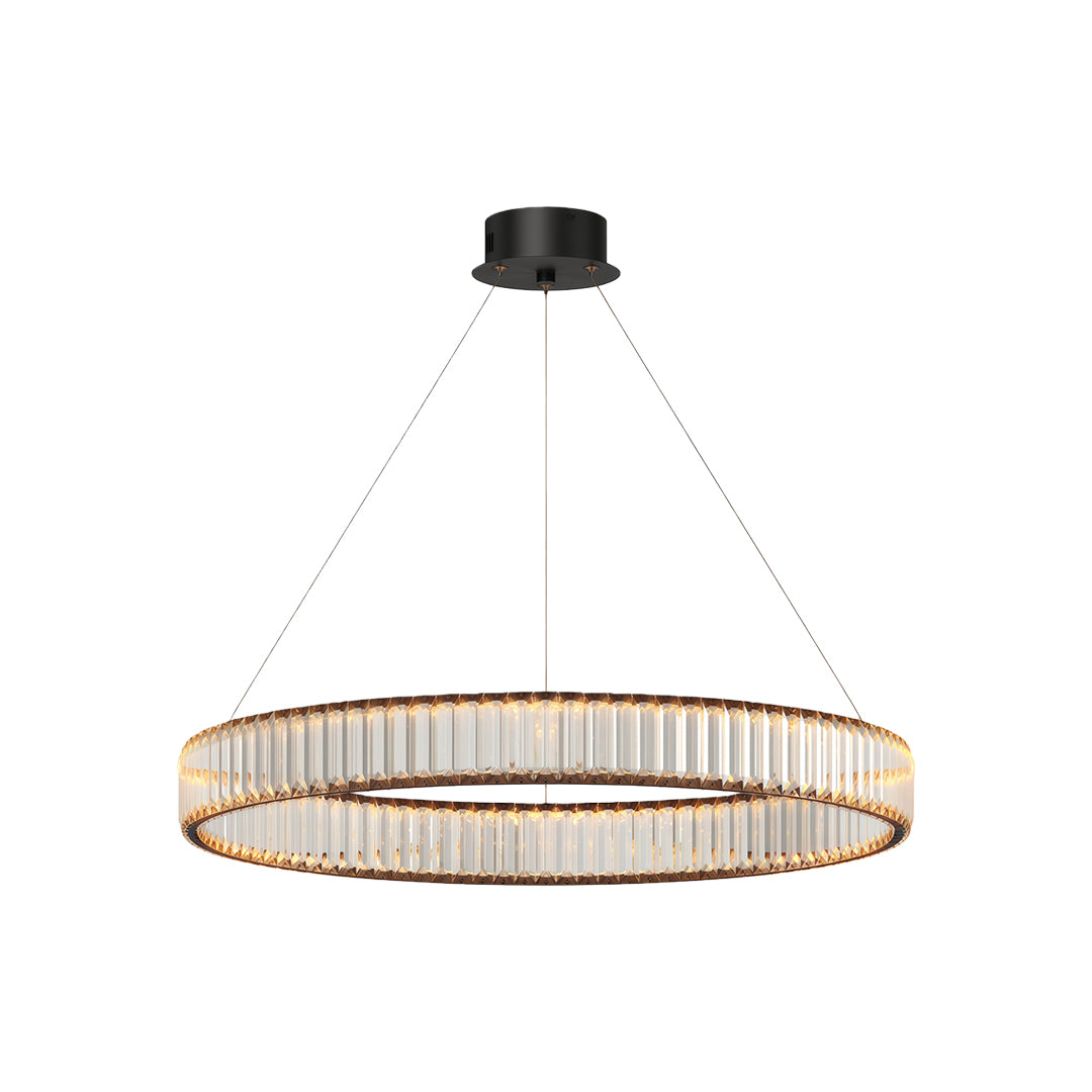 Modern luxury chandeliers in matte black with single-tier circular crystal design