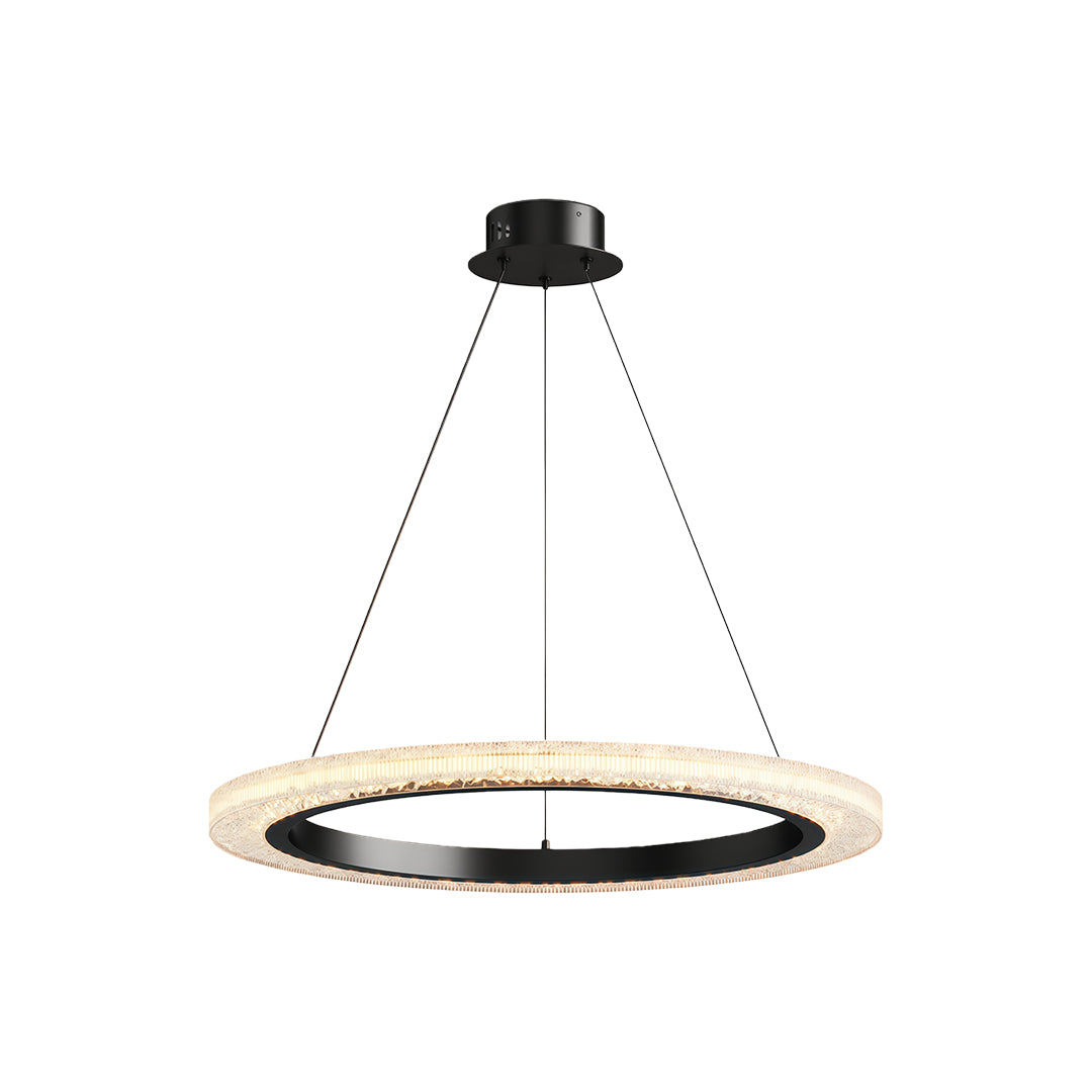 Modern luxury chandeliers in matte black with single-tier crystal ring configuration