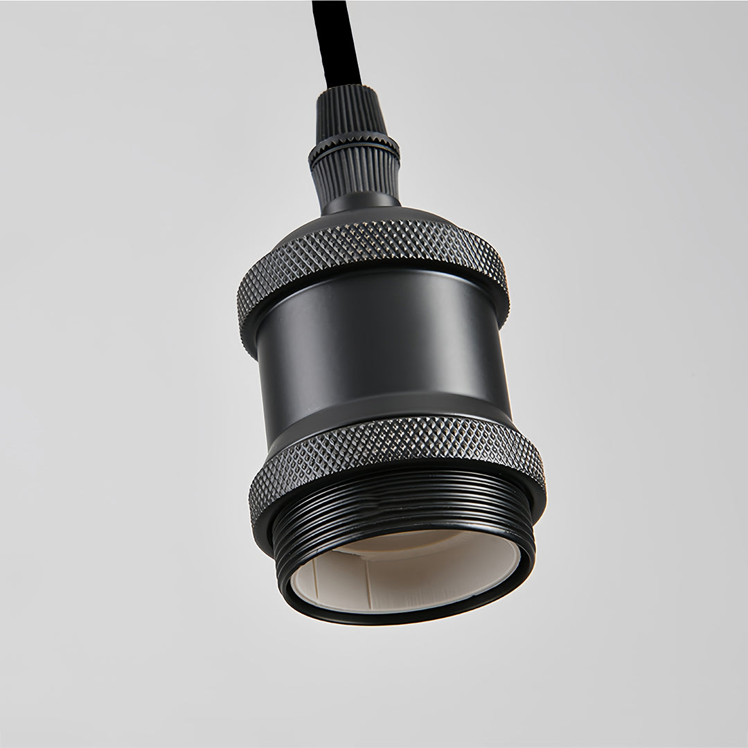 Close-up detail of the matte black, textured socket for a 1 light single pendant fixture, ready for installation.