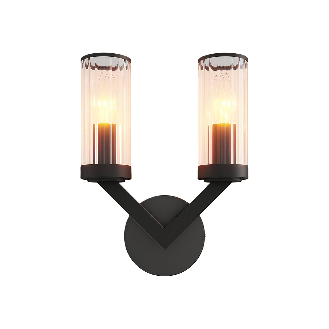Modern luxury chandeliers inspired double sconce wall light in matte black with textured glass
