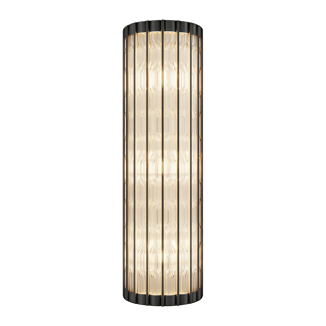 Wall mounted hanging light featuring matte black with vertical crystal rod configuration