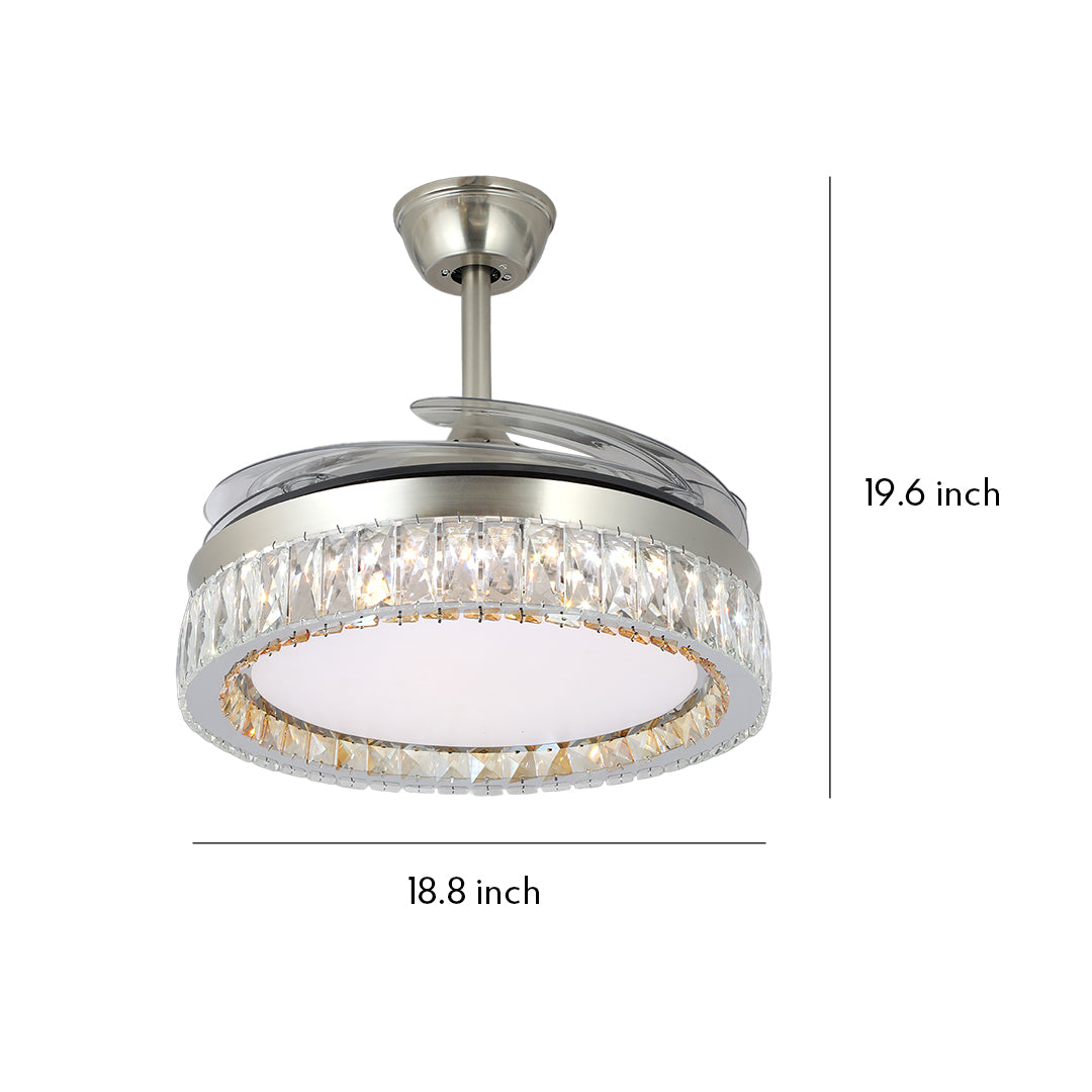 Measurement of 18.8 inch width and 19.6 inch height for small crystal ceiling fan with light 
