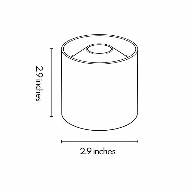 Measurement sketch showing the dimensions of silver ceiling spotlight for installation.