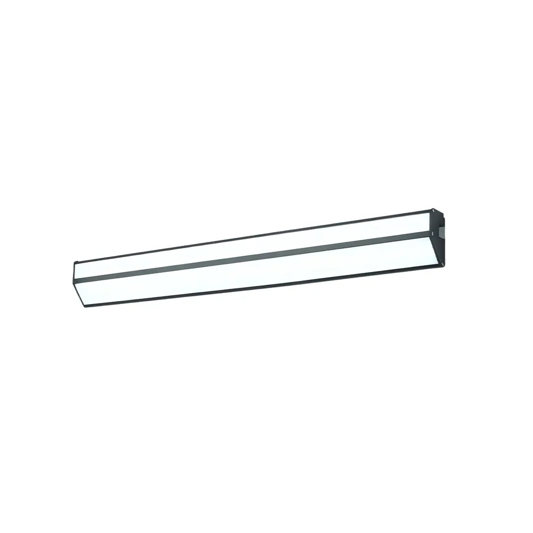 Medium LED linear wall sconce in a white background product view with cool white illumination.
