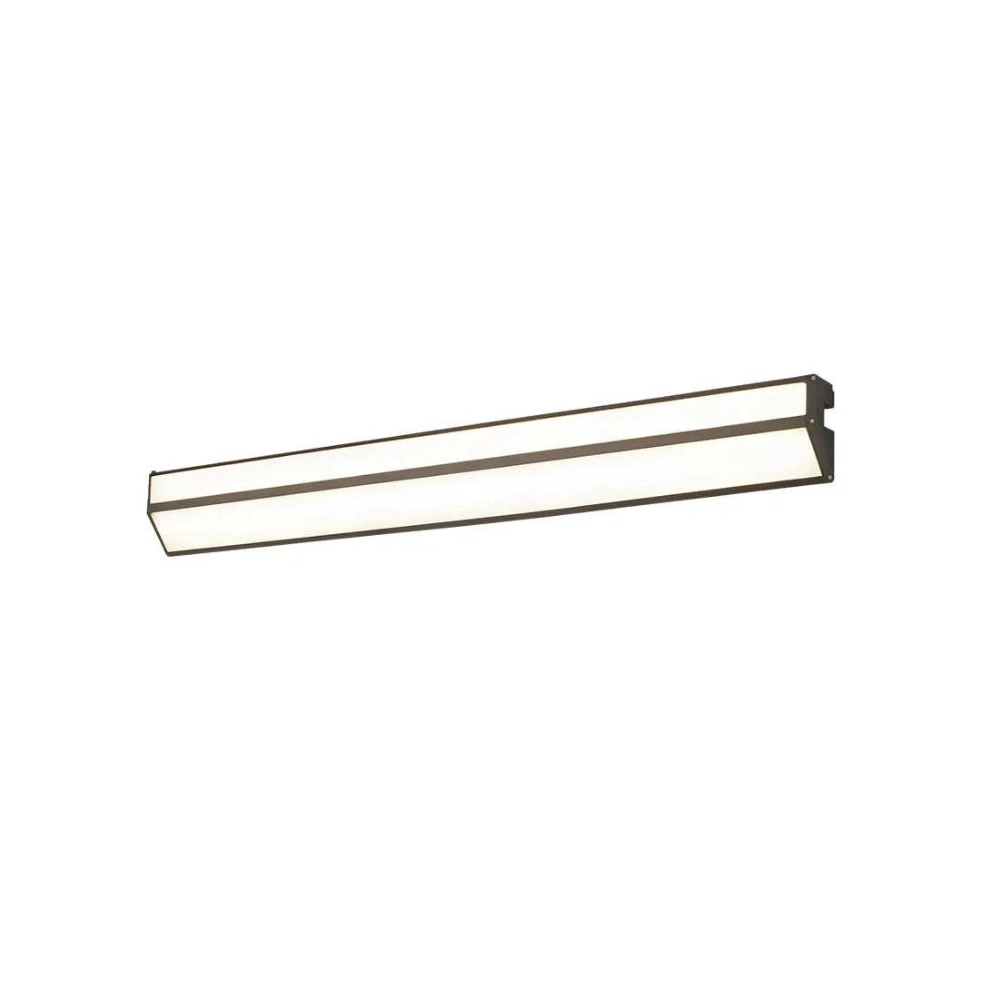 Medium LED linear wall sconce in a white background product view with warm illumination.
