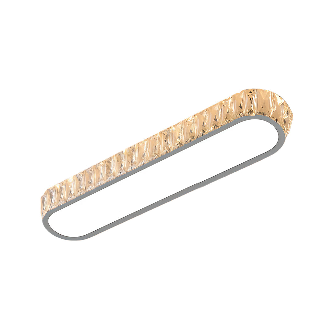 Medium oval LED flush mount light fixture featuring glass shade chandelier styling with decorative crystal trim detail.