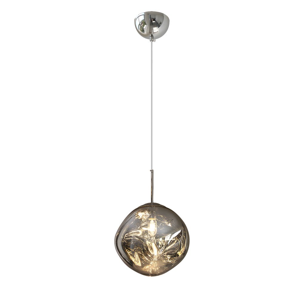 Dark finish melt LED pendant light isolated on white background, showcasing contrast and sculptural form.