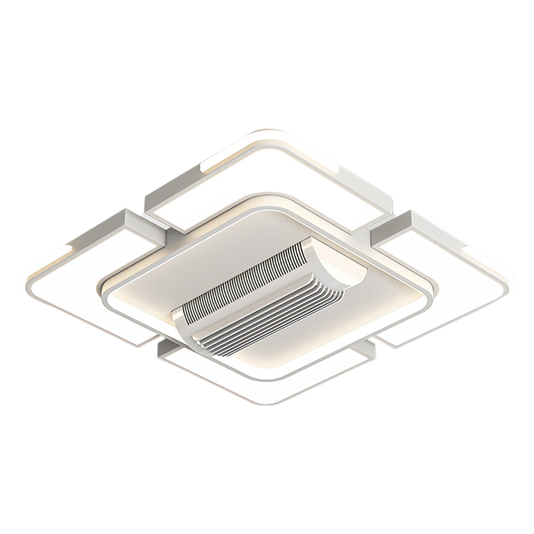 Sleek bladeless ceiling fan with square design and built-in LED light for stylish spaces