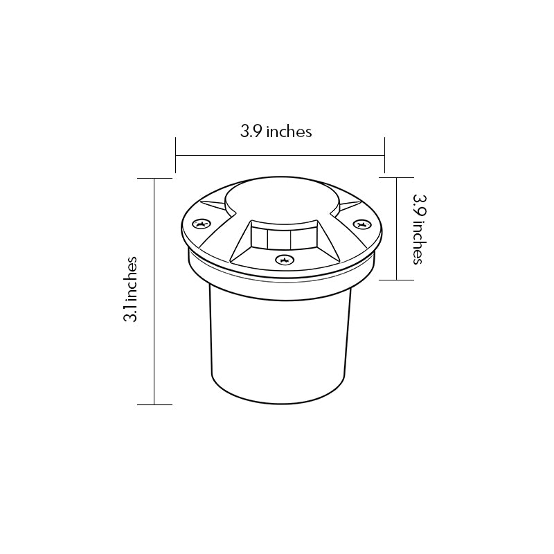 Dimension diagram of metal deck lights showing 3.9-inch width and 3.1-inch height.