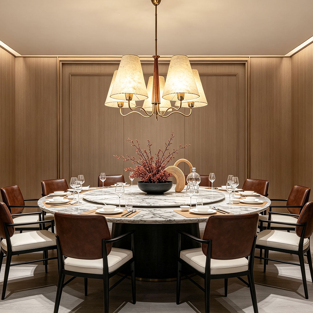 Metal dining room chandelier providing elegant illumination and contemporary style for dining spaces