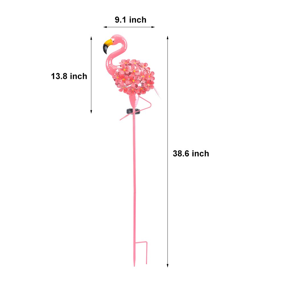Metal Flamingo Solar Stake LED Lights Pink Outdoor Pathway Lamp - 2 - Pack
