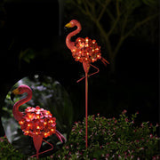 Metal Flamingo Solar Stake LED Lights Pink Outdoor Pathway Lamp - 2 - Pack