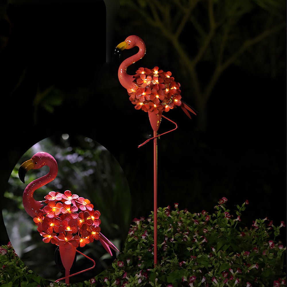 Metal Flamingo Solar Stake LED Lights Pink Outdoor Pathway Lamp - 2 - Pack