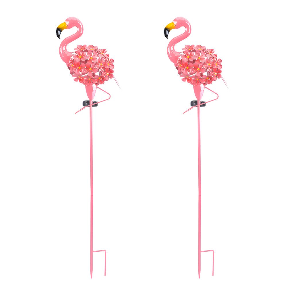 Metal Flamingo Solar Stake LED Lights Pink Outdoor Pathway Lamp - 2 - Pack