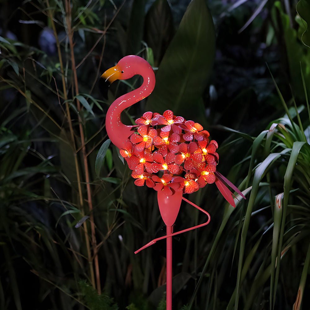 Metal Flamingo Solar Stake LED Lights Pink Outdoor Pathway Lamp - 2 - Pack