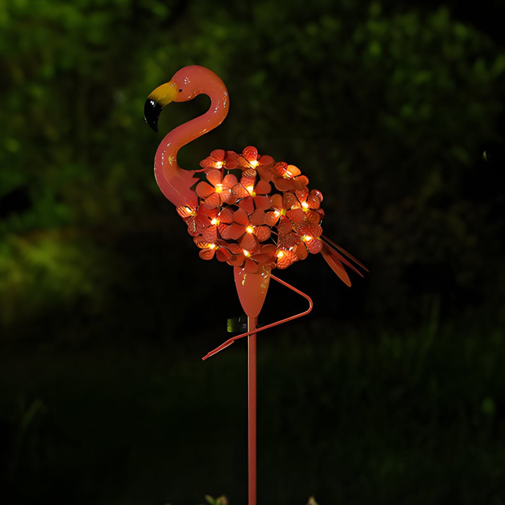 Metal Flamingo Solar Stake LED Lights Pink Outdoor Pathway Lamp - 2 - Pack