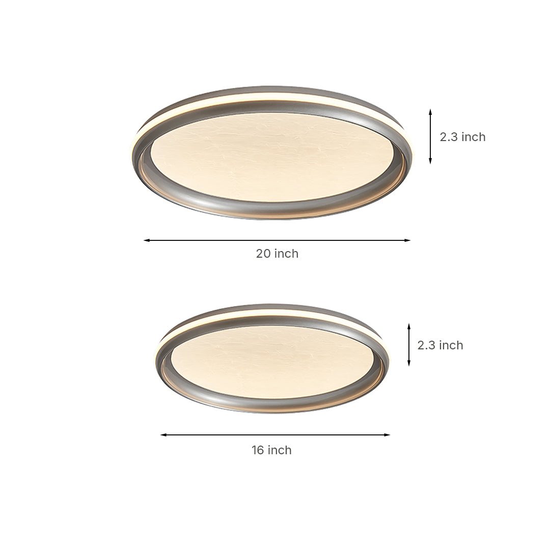 Metal flush mount light dimensions and installation guide, modern circular design illustration