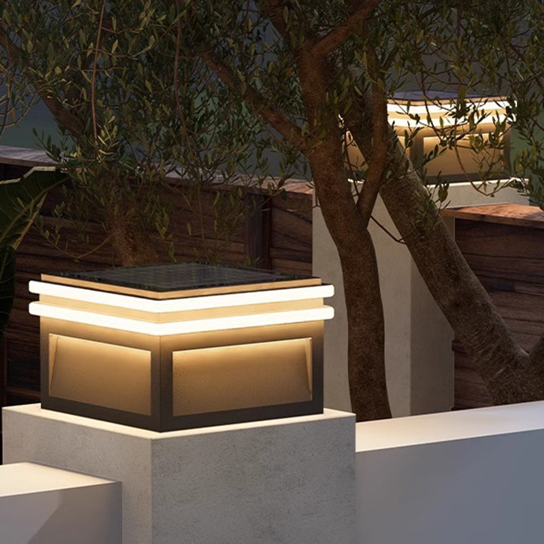 Metal pillar lights with a close-up view, showcasing the sleek and durable design.