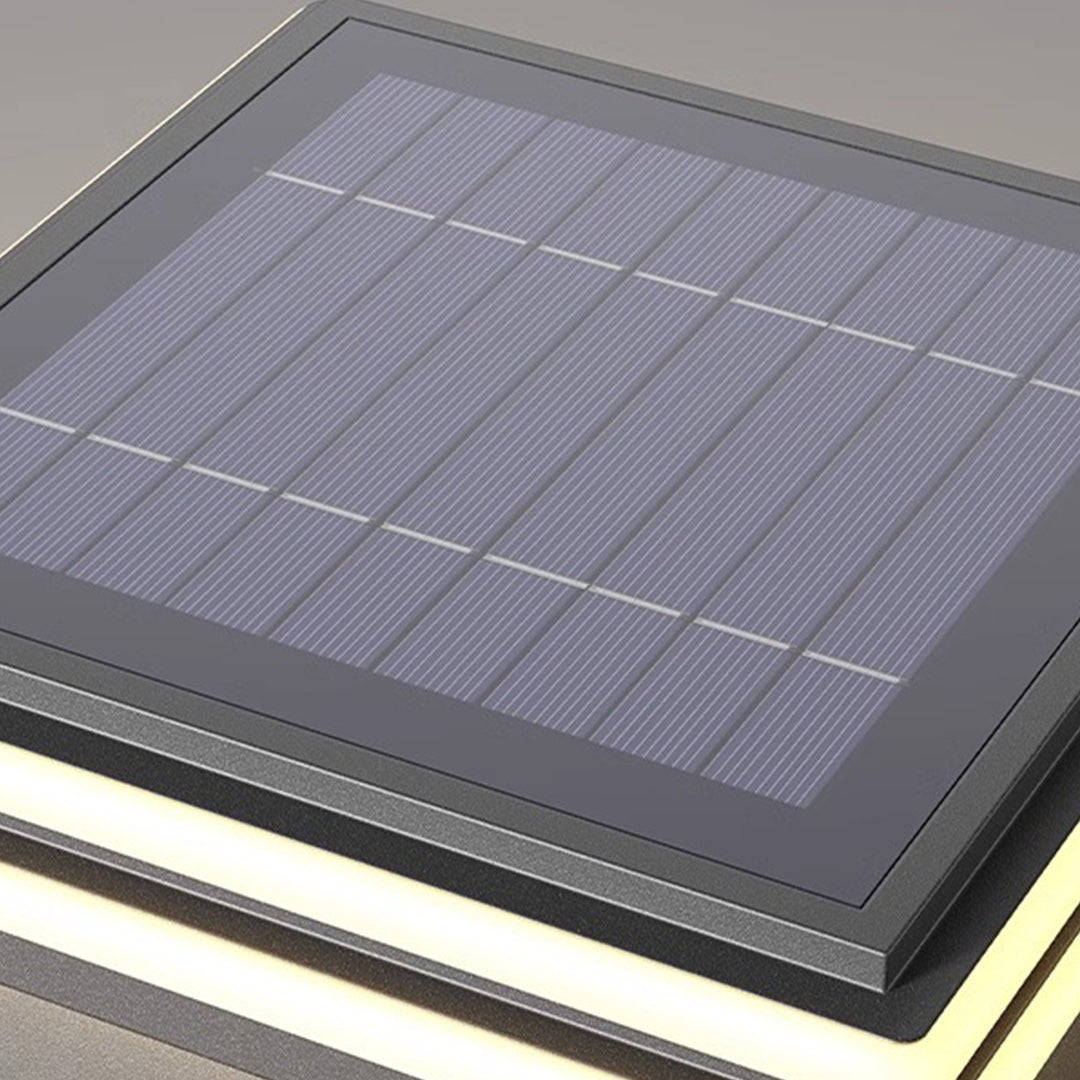 Metal pillar lights with a detailed view of the layered structure, showcasing modern craftsmanship.