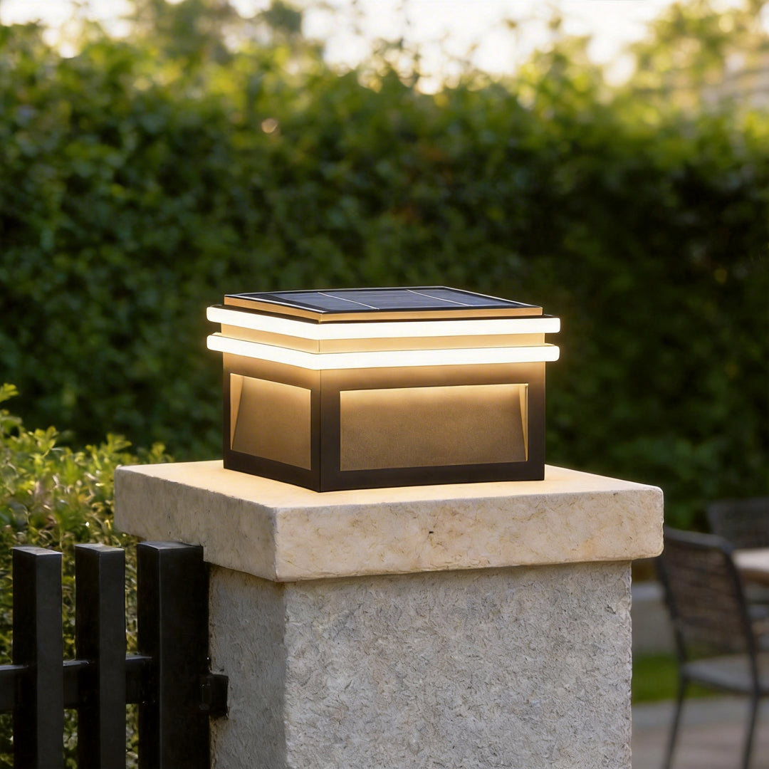 Metal Pillar Lights feature a modern square design with solar-powered LED lighting, providing stylish and energy-efficient illumination for outdoor fences and pathways.