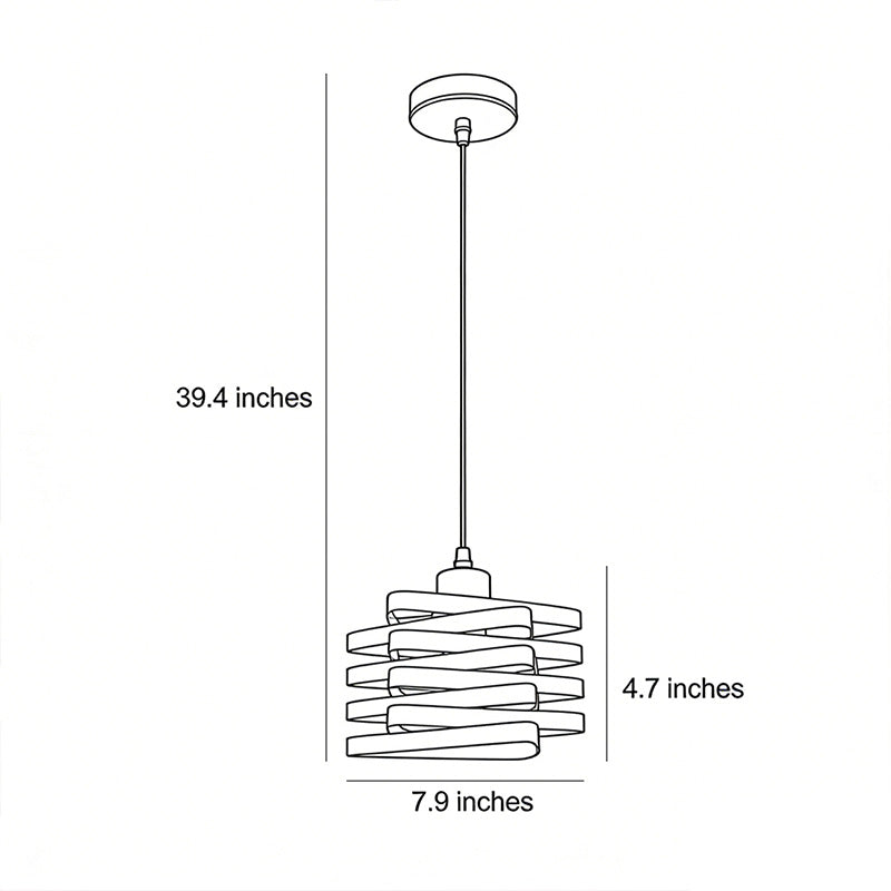 Metal ribbon pendant light dimension drawing with height and diameter measurements.