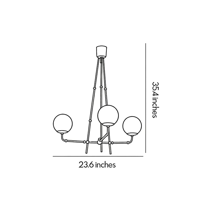 Mid century modern chandelier dimension drawing showing the fixture height and width measurements.
