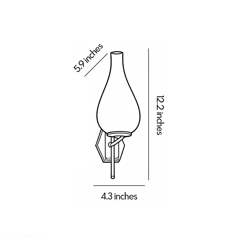 Mid century modern wall light dimension drawing showing fixture height, width, and proportions.