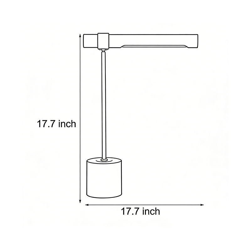 Mid century modern wood and brass lamp dimensions, front view with size specifications.