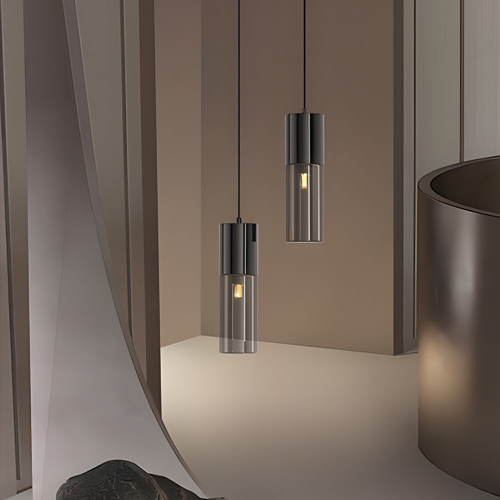 Mini black pendant light hanging in a modern minimalist interior